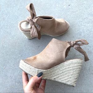 Brand New Taupe Peep Toe Espadrille Wedge Heels